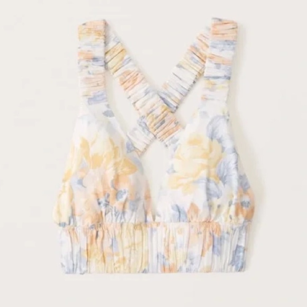 ABERCROMBIE & FITCH Cropped Top Flower Linen Bralette size Small - Picture 2 of 5